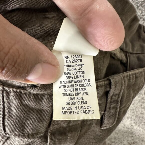 Nili Lotan Pants Womens 8 Olive Utility Linen Cotton‎ Chino Made in USA Raw Hem - Picture 8 of 9